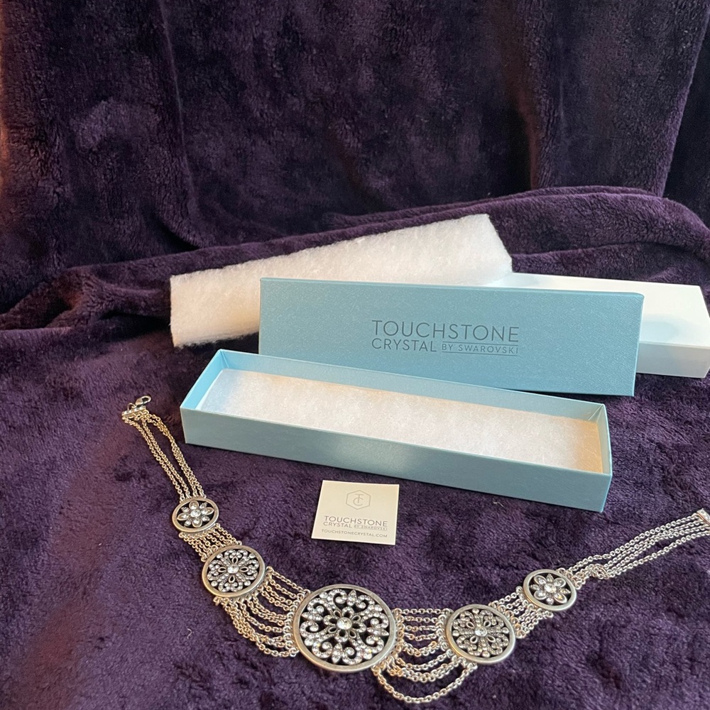 Touchstone Crystal, by Swarovski, Angelique collar Silver Statement Necklace